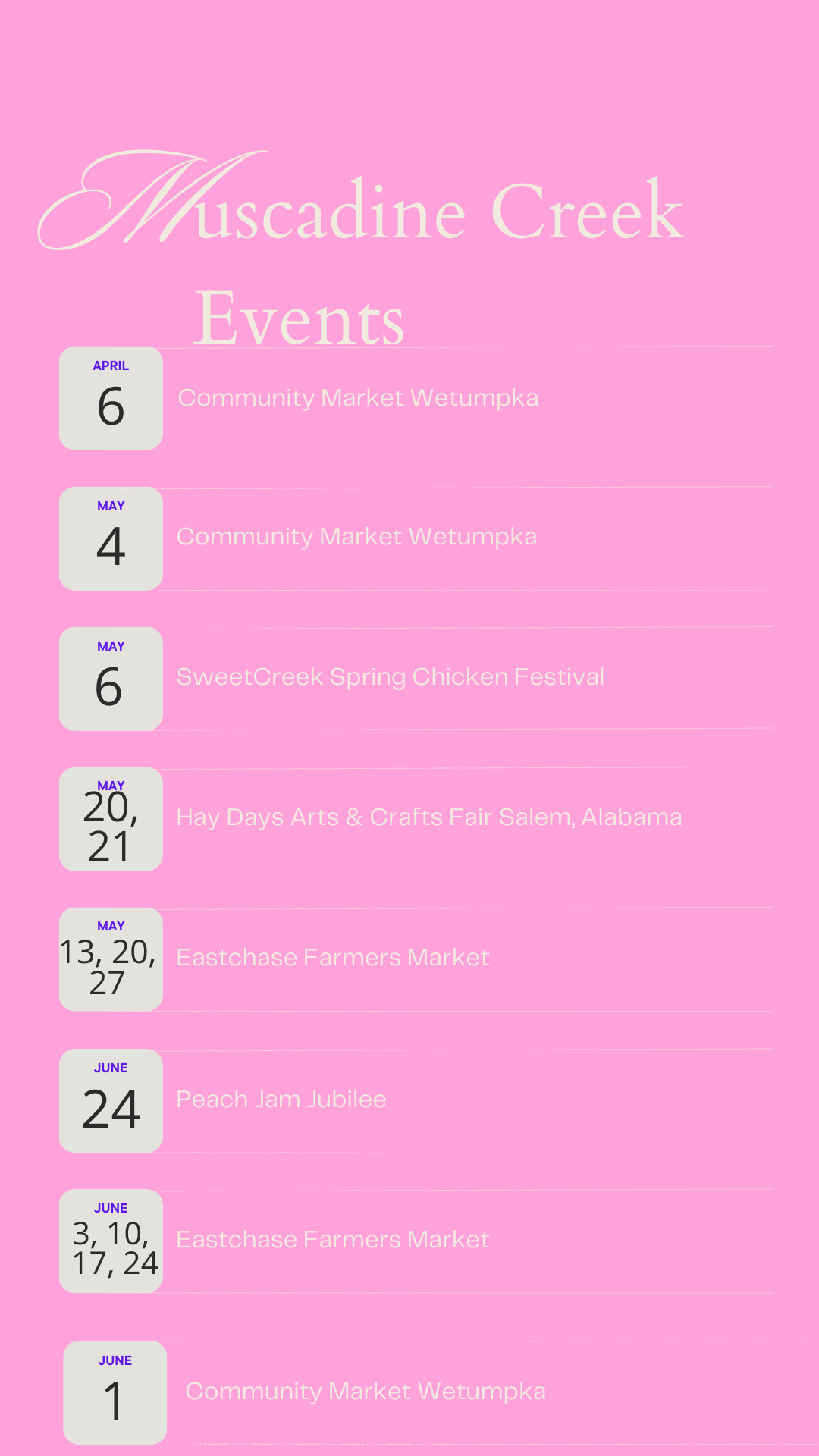 Event List Spring/Summer 2023!!