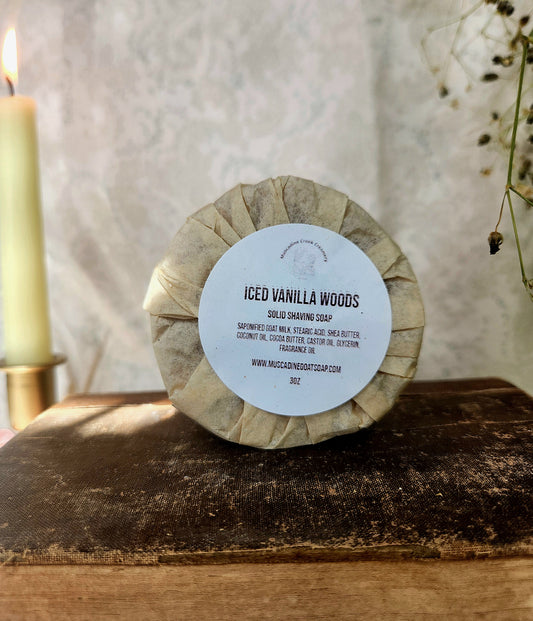 Iced Vanilla Woods Shave Soap.